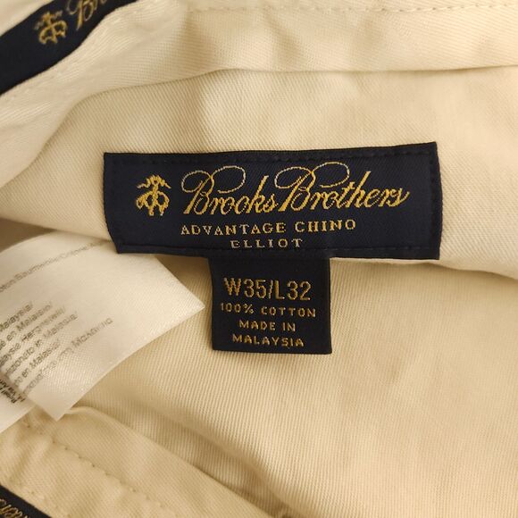 Brooks Brothers Men's 35x26 Beige Elliot Advantage Chino Pleated Cuffed Pants - Picture 4 of 7